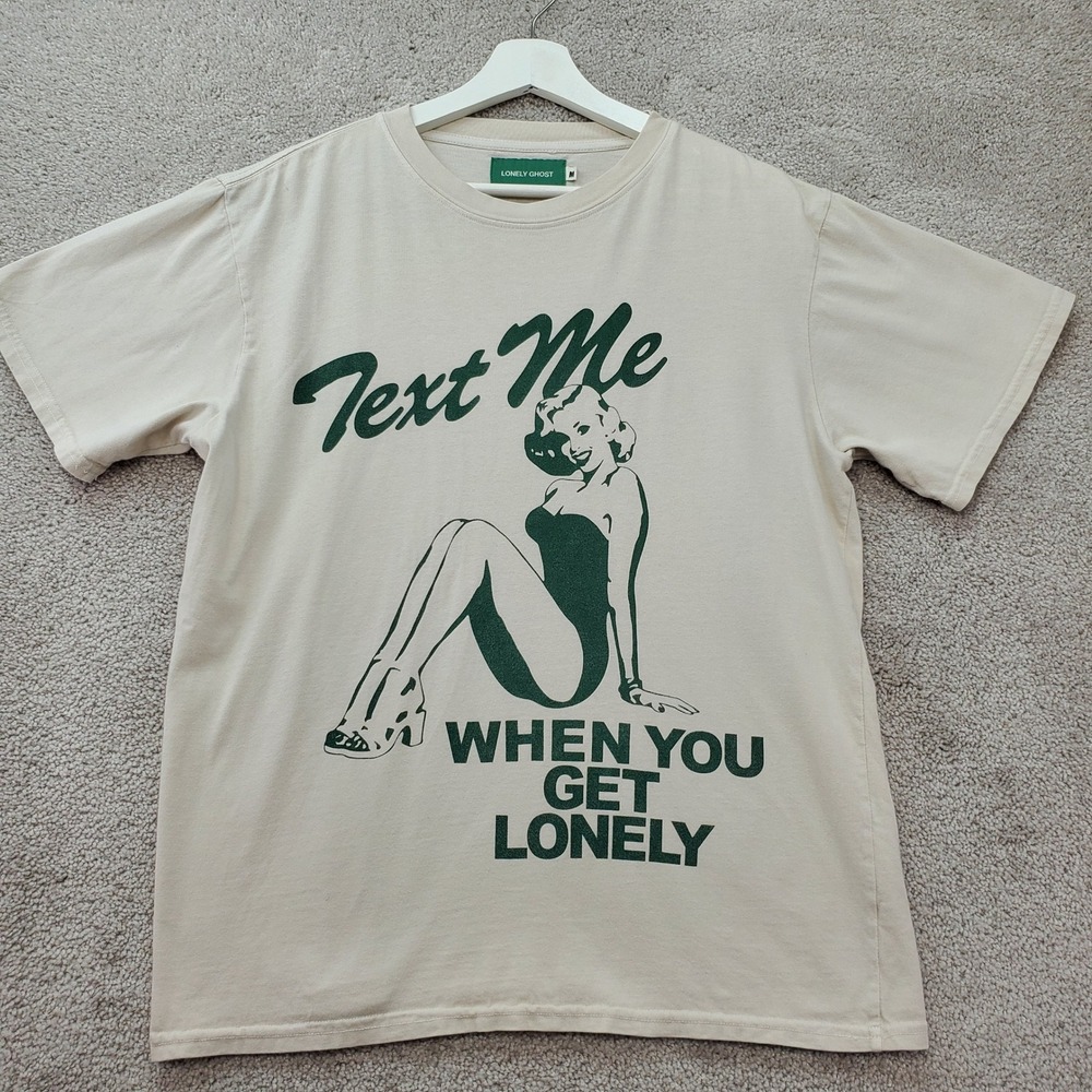 Lonely Ghost T-Shirt Unisex Medium Cream Excellent Text Me Graphic Tee